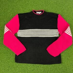 Vintage Basic Editions Black Pink Waffle Knit Crew Neck Pullover Sweater 10/12